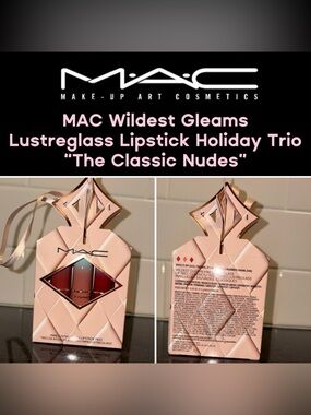MAC Wildest Gleams Lustreglass Mini Lipstick Trio “The Classic Nudes” - New